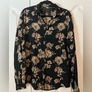 Denim & Flower Ricky Singh Black and Beige Floral Shirt